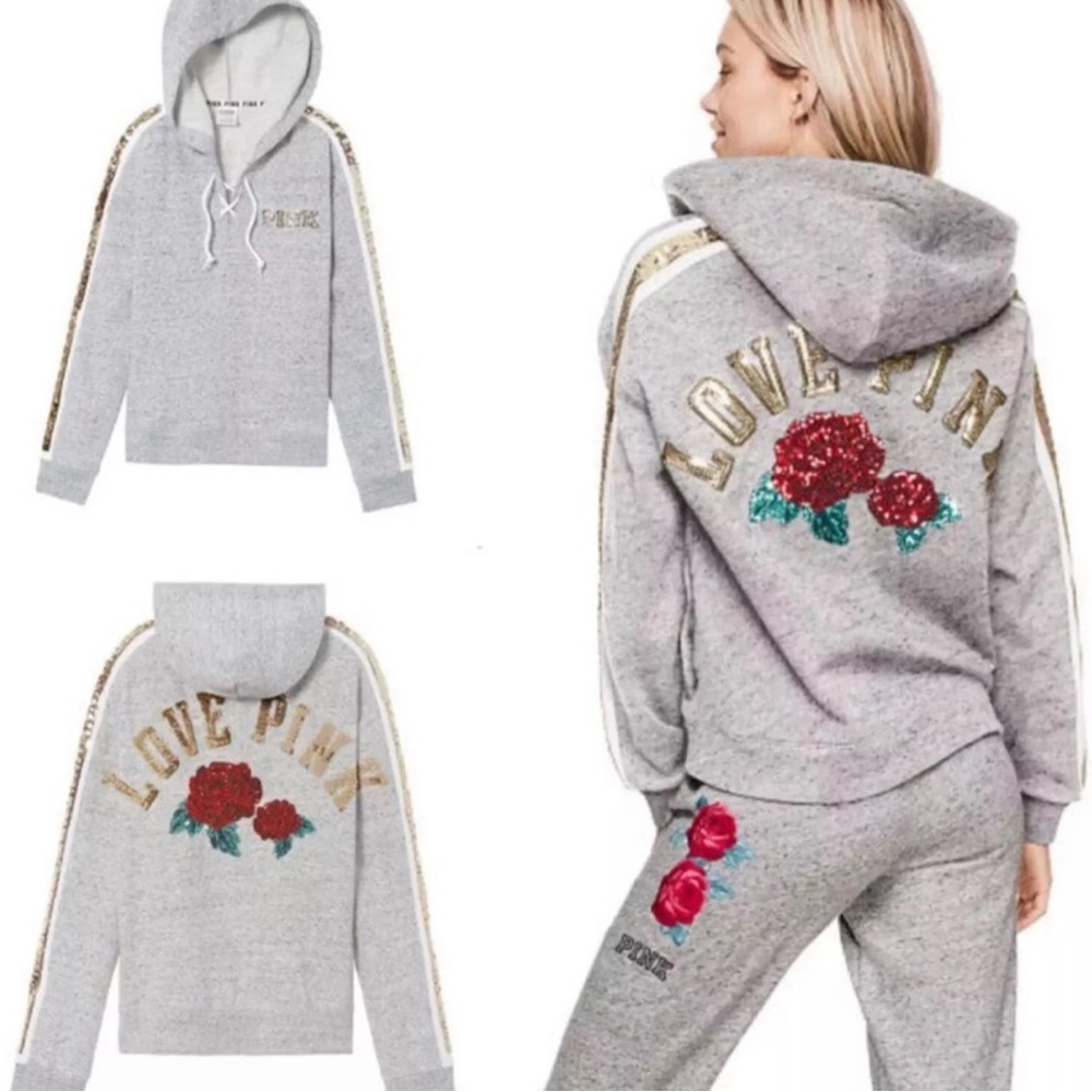 Rare Victoria’s Secret PINK Rose Bling Hoodie XS